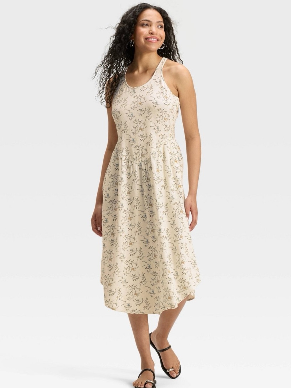 Universal Thread linen blend cream-colored floral sleeveless midi dress Sz Large
